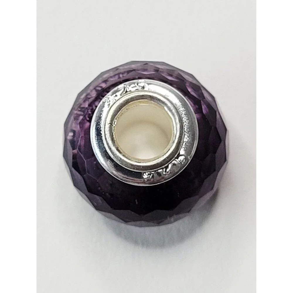 NWT Deep Purple 925 Sterling For Pandora Charm Bracelet Glass Faceted European